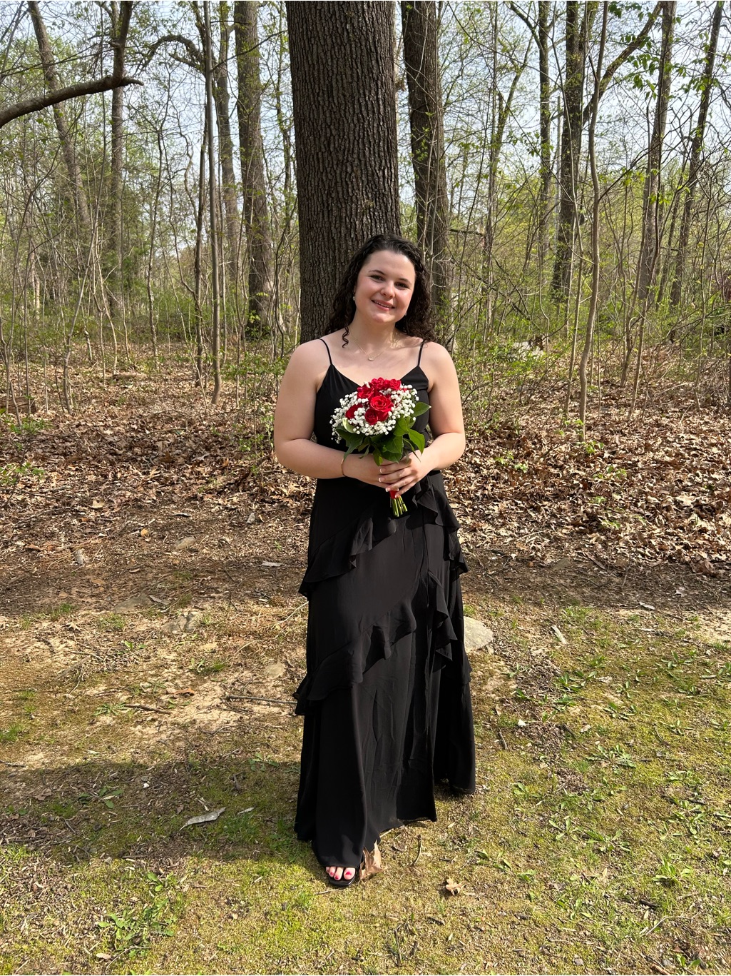 Lulu's Black Ruffle Spaghetti-Strap Wedding Guest Dress
